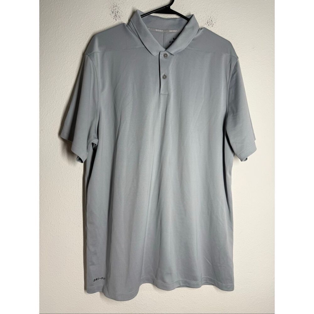 Nike Dri-Fit Golf Polo Shirt Mens XL Gray Short Sleeve Champion Gate Logo